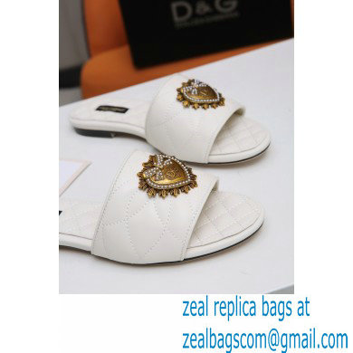 Dolce  &  Gabbana Leather Sliders White with Devotion Heart 2021